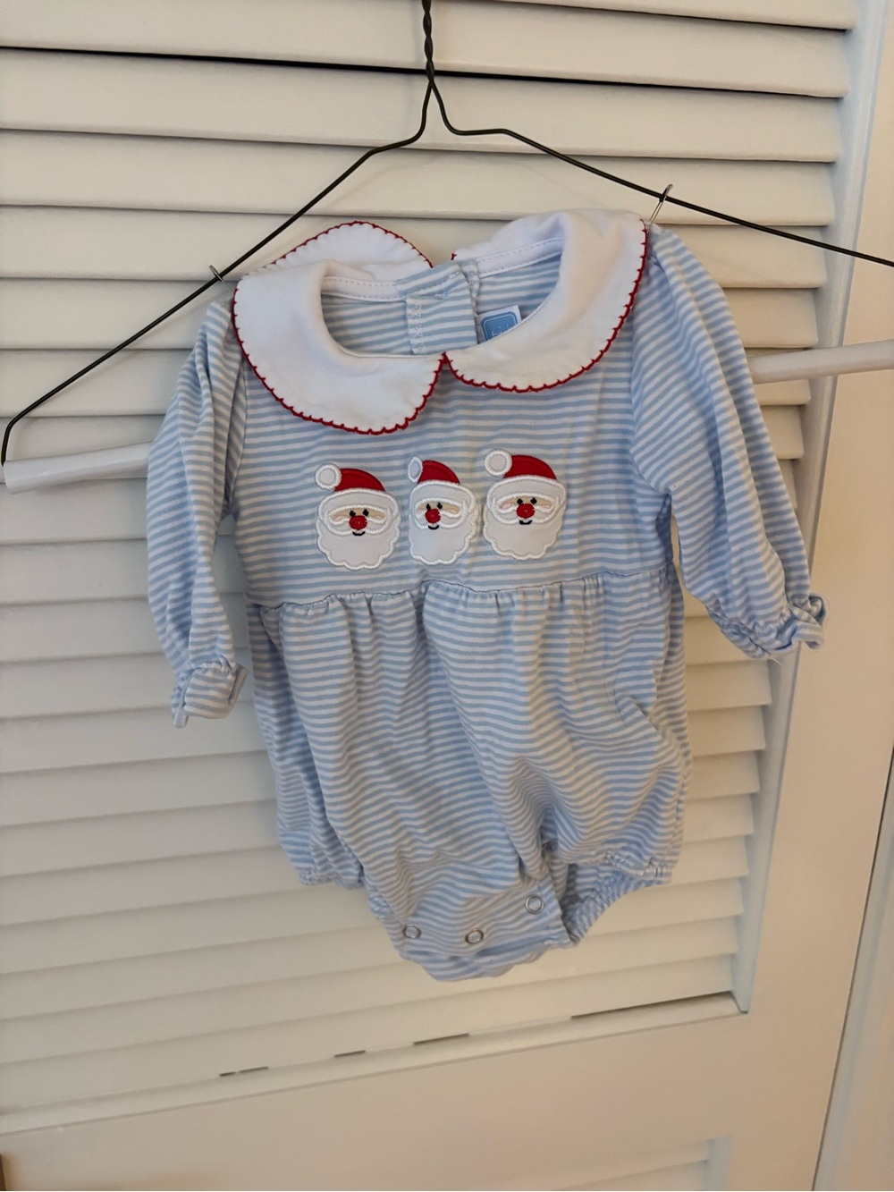 Trotter street Kids Classic Blue Striped Baby One-Piece with Santa Motif